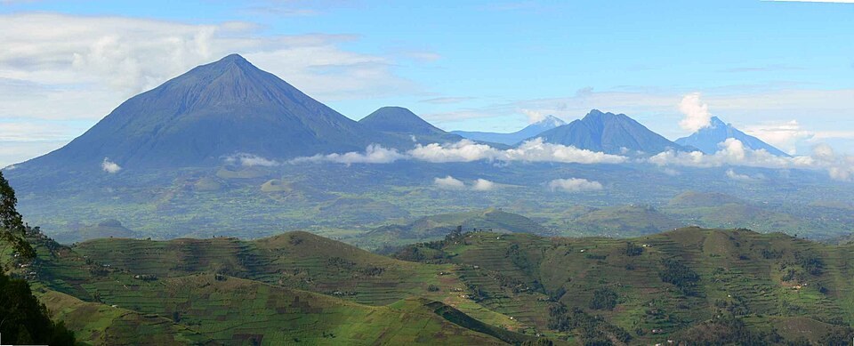 Volcanic mountains in the Mgahinga Gorilla National Park landscape.